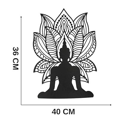 Lotus Meditation Buddha Mandala Metal Wall Art | Antique Black Wall Hanging Décor for Home & Office (42 x 30 cm)