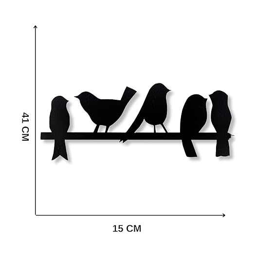 Birds on Line Metal Wall Decor – Modern Black Metal Wall Art for Living Room, Bedroom & Office | 41 x 15 cm Elegant Home Interior Hanging