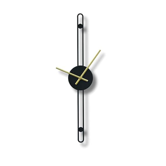 Nordic Minimalist Metallic Wall Clock with Gold Needles – Modern Black Analog Design for Home & Office | Stylish Large Wall Decor (12 x 48 cm) | Battery Included