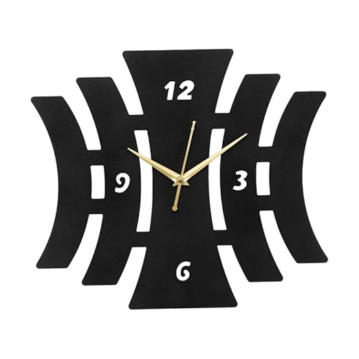 Designer Analog Wall Clock for Living Room, Bedroom & Office | Stylish Latest Home Decor Wall Clock | Battery Operated, Unique Shape Design, Metallic Finish | Black Color | 34 x 30 CM