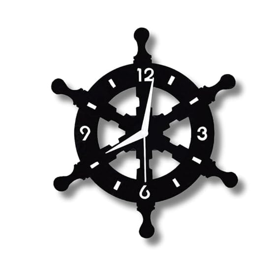 Ship Wheel Shape Metallic Wall Clock for Home & Office – Stylish Black Analog Design, Modern Decorative Wall Clock (33 x 33 cm) | Battery Included