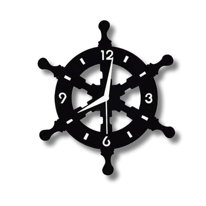 Ship Wheel Shape Metallic Wall Clock for Home & Office – Stylish Black Analog Design, Modern Decorative Wall Clock (33 x 33 cm) | Battery Included
