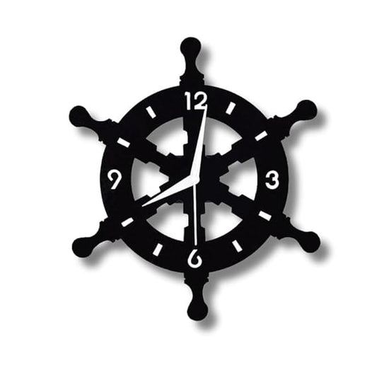 Ship Wheel Shape Metallic Wall Clock for Home & Office – Stylish Black Analog Design, Modern Decorative Wall Clock (33 x 33 cm) | Battery Included