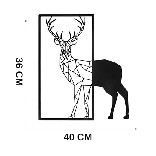 Aesthetic Laser-Cut Reindeer Deer Metal Wall Art | Premium Black Wall Hanging Decor Frame for Home & Office Interiors (35 x 40 cm)