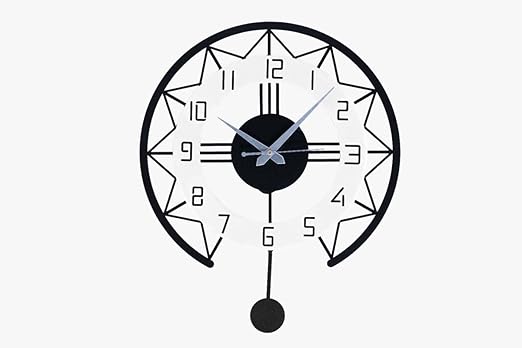 Luxurious Pendulum Metallic Analog Wall Clock for Home, Office, Living Room, Bedroom, Kids Room & Kitchen | Big Stylish Latest Home Decor | (34 X 40 CM) | Black Color (Battery Included)