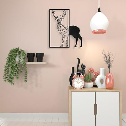 Aesthetic Laser-Cut Reindeer Deer Metal Wall Art | Premium Black Wall Hanging Decor Frame for Home & Office Interiors (35 x 40 cm)