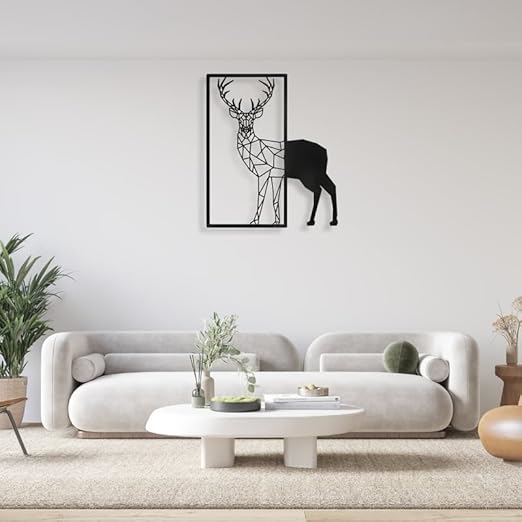 Aesthetic Laser-Cut Reindeer Deer Metal Wall Art | Premium Black Wall Hanging Decor Frame for Home & Office Interiors (35 x 40 cm)