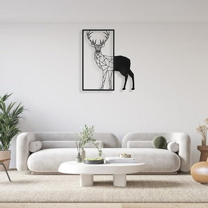 Aesthetic Laser-Cut Reindeer Deer Metal Wall Art | Premium Black Wall Hanging Decor Frame for Home & Office Interiors (35 x 40 cm)