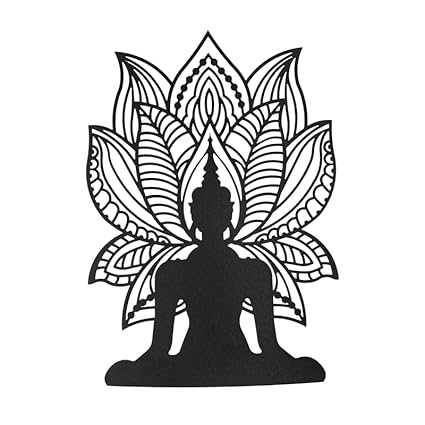 Lotus Meditation Buddha Mandala Metal Wall Art | Antique Black Wall Hanging Décor for Home & Office (42 x 30 cm)
