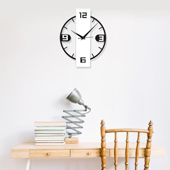 Modern 3D Rectangle Metallic Wall Clock for Living Room, Bedroom & Office | Stylish Black & White Home Decor (40 x 32 cm)