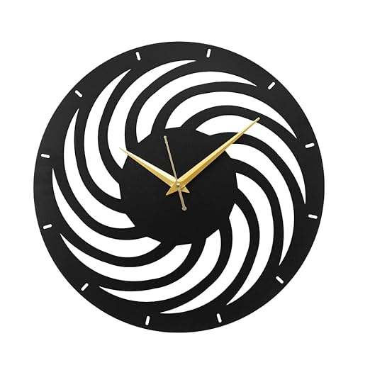 Swirl Metallic Analog Wall Clock | Stylish Big Home & Office Wall Décor (40 x 40 cm) | Black Color | Battery Included