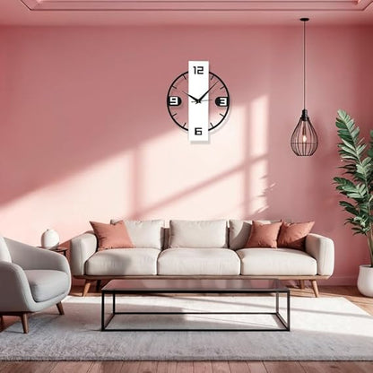 Modern 3D Rectangle Metallic Wall Clock for Living Room, Bedroom & Office | Stylish Black & White Home Decor (40 x 32 cm)