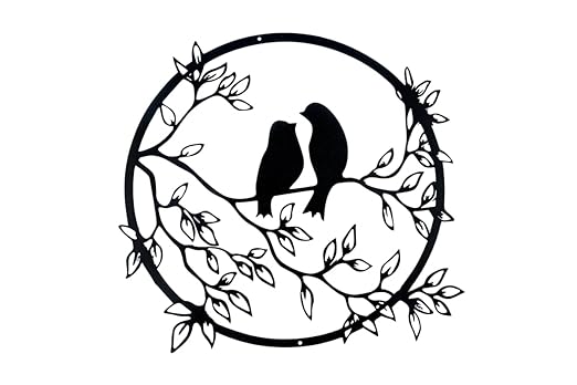 Birds On The Branch Black Metal Wall Decor for Living Room, Bedroom, Office | Ideal for Home & Office Interior | Big Size 41 x 41 cm (Black Color)