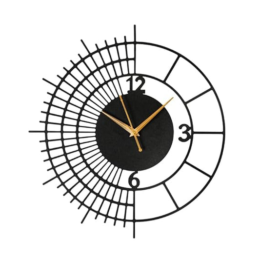 Laser Cut Half Sun Metallic Analog Wall Clock for Living Room, Bedroom, Kids Room and Kitchen | (40 X 36 CM) Stylish Latest Home Decor | Black Color (Battery Included)