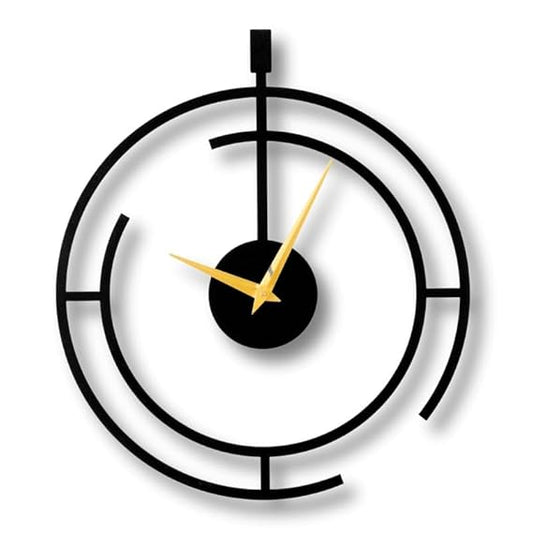 Gold Needle Circle Cut Metal Wall Clock for Home & Office – Modern Black Analog Design, Stylish Large Wall Decor (40 x 40 cm) | Battery Included