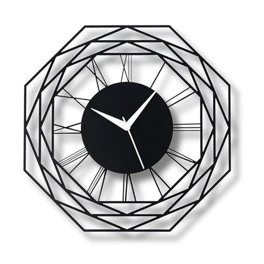 Luxurious Octagon Metallic Wall Clock for Home & Office – Modern Black Analog Design, Stylish Wall Decor (35 x 35 cm) | Battery Included