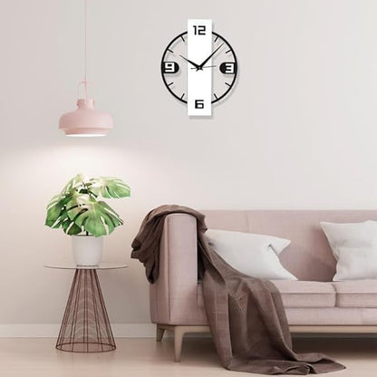 Modern 3D Rectangle Metallic Wall Clock for Living Room, Bedroom & Office | Stylish Black & White Home Decor (40 x 32 cm)