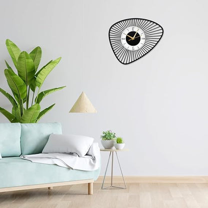 Irregular Asymmetrical Metallic Wall Clock for Home & Office – Modern Black Analog Design, Stylish Large Wall Decor (41 x 32 cm) | Battery Included