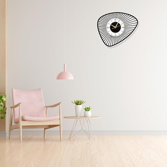 Irregular Asymmetrical Metallic Wall Clock for Home & Office – Modern Black Analog Design, Stylish Large Wall Decor (41 x 32 cm) | Battery Included
