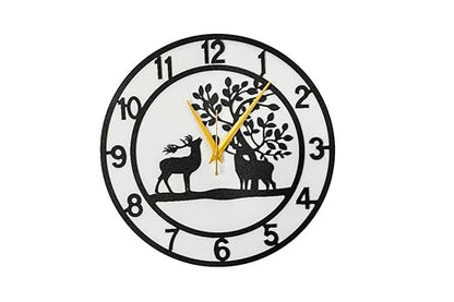 Reindeer Metallic Analog Wall Clock for Living Room, Bedroom, Kids Room and Kitchen | (35 X 38 CM) Stylish| Black Color (Battery Included)