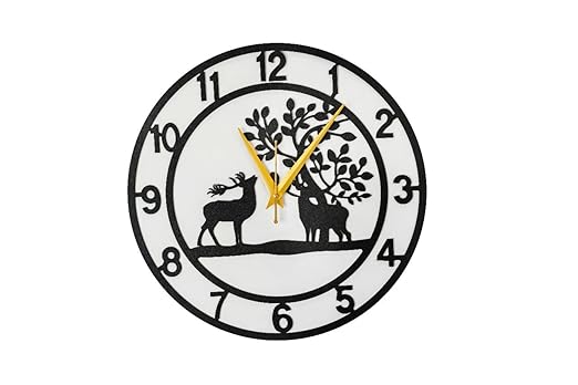 Reindeer Metallic Analog Wall Clock for Living Room, Bedroom, Kids Room and Kitchen | (35 X 38 CM) Stylish| Black Color (Battery Included)