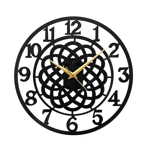 Celtic Knot Metallic Analog Wall Clock | Stylish Big Home & Office Wall Décor (40 x 40 cm) | Black Color | Battery Included