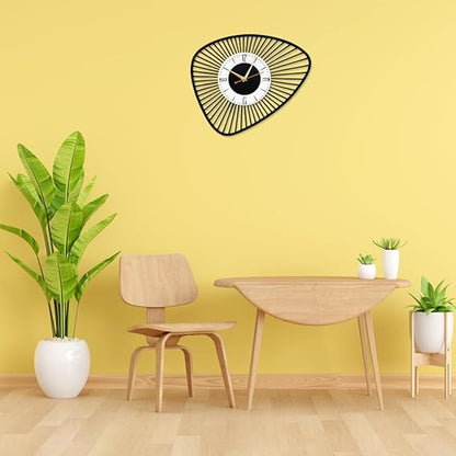 Irregular Asymmetrical Metallic Wall Clock for Home & Office – Modern Black Analog Design, Stylish Large Wall Decor (41 x 32 cm) | Battery Included