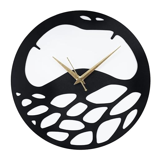 Metal Analog Wall Clock for Living Room, Bedroom, Office & Hall | Stylish Modern Home Decor Wall Clock | Battery Operated, Contemporary Artistic Design | Black Color | Round Shape