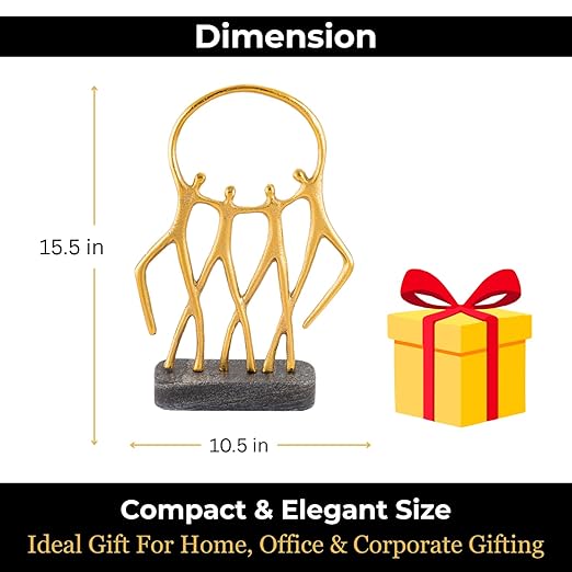 Aluminium Abstract Family Sculpture with Marble Base | Gold Finish Modern Decorative Showpiece for Living Room Office & Tabletop | Artistic Home Decor Accent