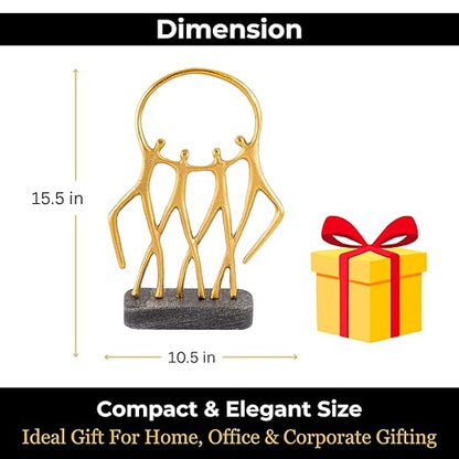 Aluminium Abstract Family Sculpture with Marble Base | Gold Finish Modern Decorative Showpiece for Living Room Office & Tabletop | Artistic Home Decor Accent
