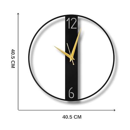 Modern Metallic Analog Wall Clock for Living Room, Bedroom, Kids Room and Kitchen | (40 X 40 CM) |lack Color (Battery Included)