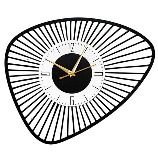 Irregular Asymmetrical Metallic Wall Clock for Home & Office – Modern Black Analog Design, Stylish Large Wall Decor (41 x 32 cm) | Battery Included