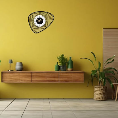 Irregular Asymmetrical Metallic Wall Clock for Home & Office – Modern Black Analog Design, Stylish Large Wall Decor (41 x 32 cm) | Battery Included