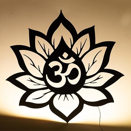 Om Symbol Lotus Black Metal Wall Decor for Living Room, Bedroom & Office | Spiritual Wall Art for Home, Meditation & Pooja Room Interior | Size 38 x 38 cm