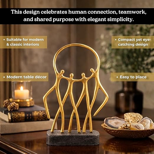 Aluminium Abstract Family Sculpture with Marble Base | Gold Finish Modern Decorative Showpiece for Living Room Office & Tabletop | Artistic Home Decor Accent