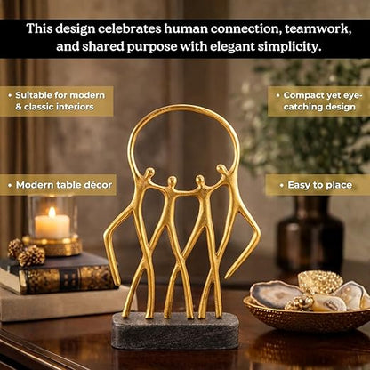 Aluminium Abstract Family Sculpture with Marble Base | Gold Finish Modern Decorative Showpiece for Living Room Office & Tabletop | Artistic Home Decor Accent