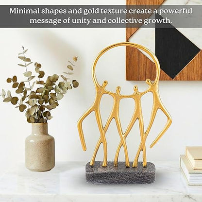Aluminium Abstract Family Sculpture with Marble Base | Gold Finish Modern Decorative Showpiece for Living Room Office & Tabletop | Artistic Home Decor Accent