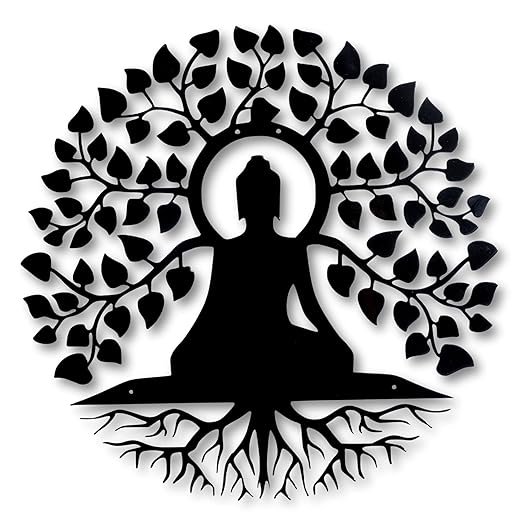 Lord Buddha Black Metal Wall Decor for Living Room, Bedroom, Office | Ideal for Home & Office Interior | Big Size - 41 x 41 cm (Black Color)