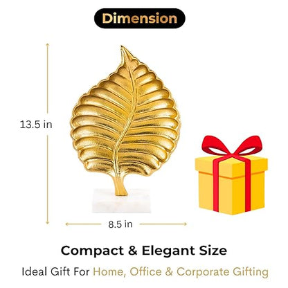 Aluminium Leaf Decorative Showpiece with Marble Base | Gold Finish Modern Tabletop Decor for Living Room Office & Bedroom | Elegant Artistic Home Decor Accent