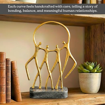 Aluminium Abstract Family Sculpture with Marble Base | Gold Finish Modern Decorative Showpiece for Living Room Office & Tabletop | Artistic Home Decor Accent