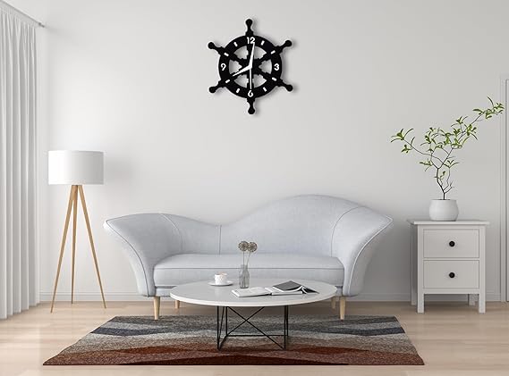 Ship Wheel Shape Metallic Wall Clock for Home & Office – Stylish Black Analog Design, Modern Decorative Wall Clock (33 x 33 cm) | Battery Included