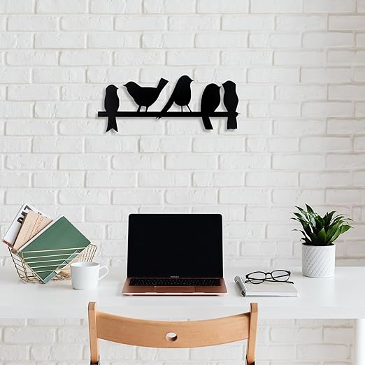 Birds on Line Metal Wall Decor – Modern Black Metal Wall Art for Living Room, Bedroom & Office | 41 x 15 cm Elegant Home Interior Hanging