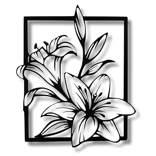 Flowers Black Metal Wall Decor 26 for Living Room, Bedroom, Office | Idea for Home & Office Interior | Big Size - 45 x 41 CM (Black color)