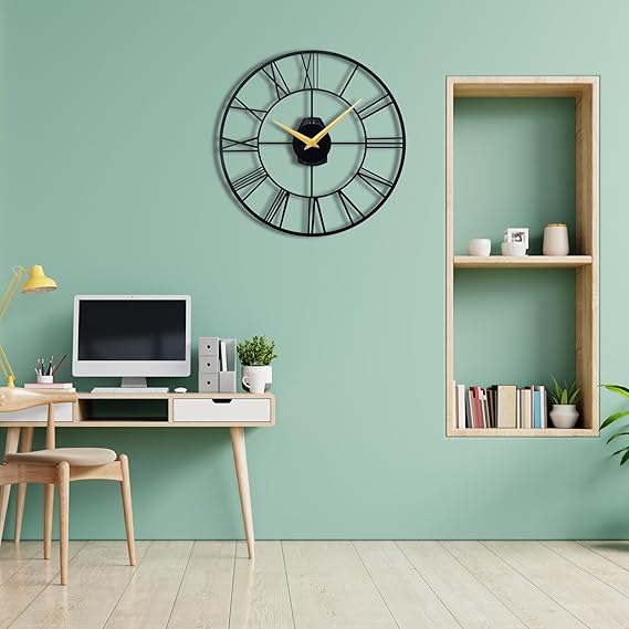 Metallic Analog Wall Clock for Home & Office – Stylish Large Wall Decor (40 x 40 cm) | Modern Design, Battery Included
