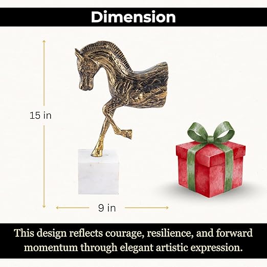 Aluminium Prancing Horse Decorative Sculpture with Marble Base | Elegant Modern Tabletop Art Showpiece for Living Room, Office, Bedroom or Shelf Display | Premium Home Decor Accent