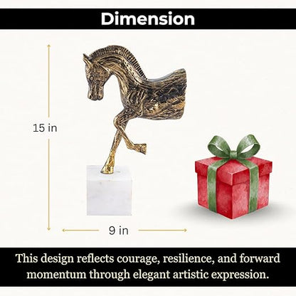 Aluminium Prancing Horse Decorative Sculpture with Marble Base | Elegant Modern Tabletop Art Showpiece for Living Room, Office, Bedroom or Shelf Display | Premium Home Decor Accent