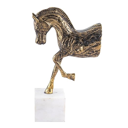 Aluminium Prancing Horse Decorative Sculpture with Marble Base | Elegant Modern Tabletop Art Showpiece for Living Room, Office, Bedroom or Shelf Display | Premium Home Decor Accent