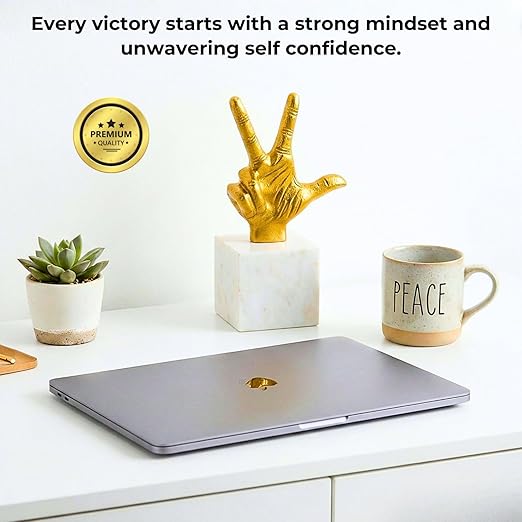Aluminium Victory Hand Statue with Marble Base | Gold Finish Decorative Showpiece for Living Room, Office & Tabletop | Modern Artistic Home & Office Decor Accent