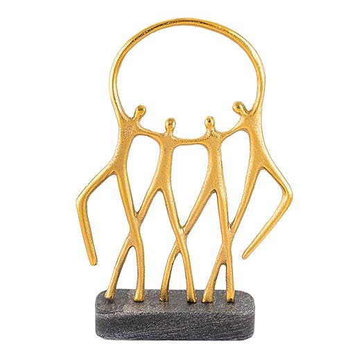 Aluminium Abstract Family Sculpture with Marble Base | Gold Finish Modern Decorative Showpiece for Living Room Office & Tabletop | Artistic Home Decor Accent