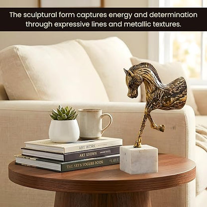 Aluminium Prancing Horse Decorative Sculpture with Marble Base | Elegant Modern Tabletop Art Showpiece for Living Room, Office, Bedroom or Shelf Display | Premium Home Decor Accent
